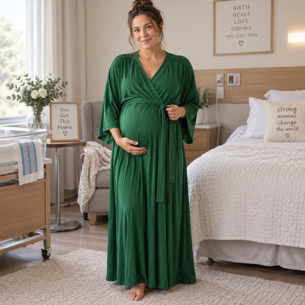 Lila Labor & Delivery Gown Standard Emerald Green Maternity Nursing Wrap SZ S-XL